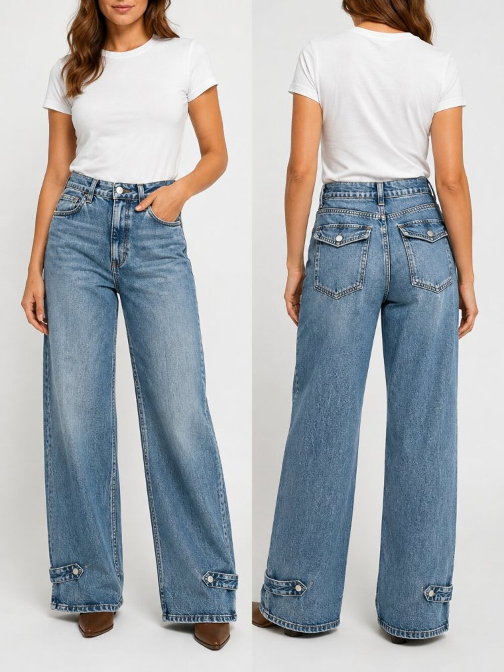 VBRT Vibrant M.i.U. Wide Leg Cuffed Jeans Ankle Strap Blue Denim Y2K Size 3